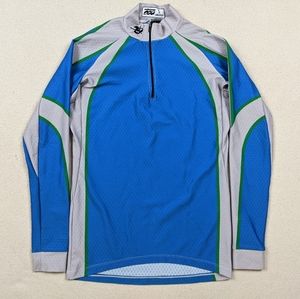 Podiumwear Cycling Jersey Blue/Green/Gray 1/4 Zip Long Sleeve Men's Size Small